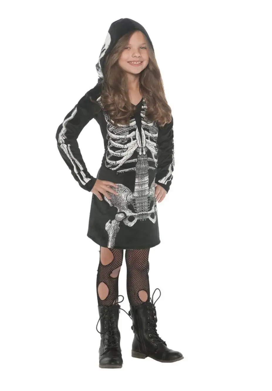 Bones Velvet Dress Skeleton Hoodie Dress Child Costume Girls Small 4-6  NEW NWT